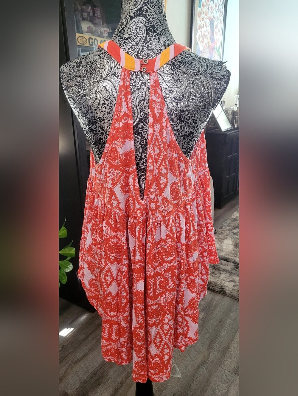 Free People Coral Pink Patterned Circle Skater Tank - Picture 5 of 7